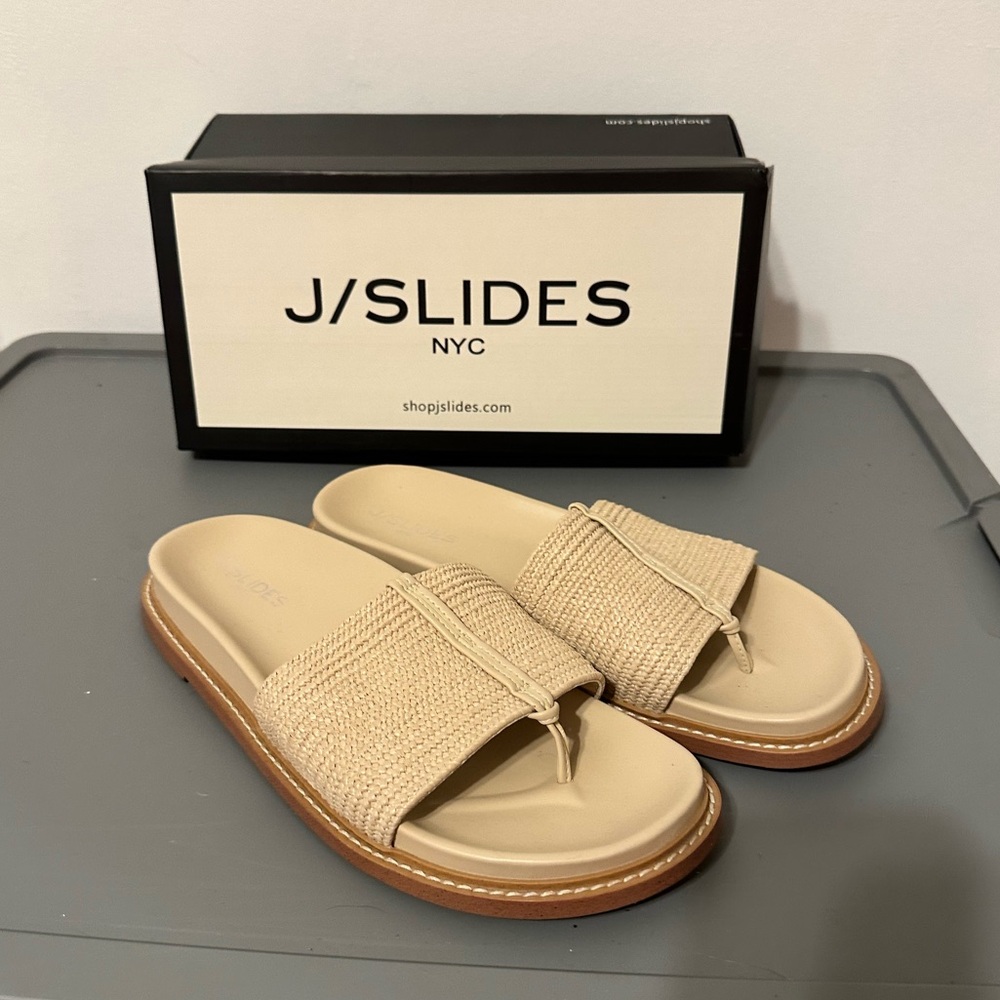 J/SLIDES Sand Stretch Raffia Slides